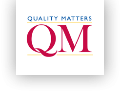 QM logo: quality matters written in blue, sans serif type above a large QM in serif type