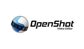 OpenShot logo - black text near a circular icon wrapped in a film strip